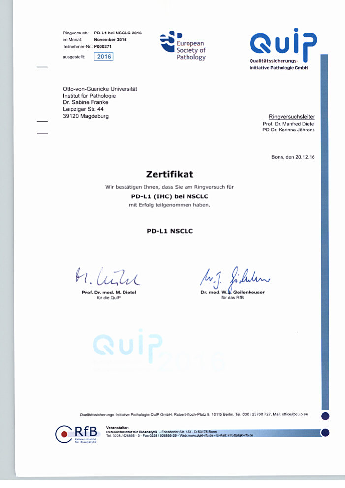QuiP-Zertifikat Ringversuch PD-L1 Immunhistologie (NSCLC)_v1